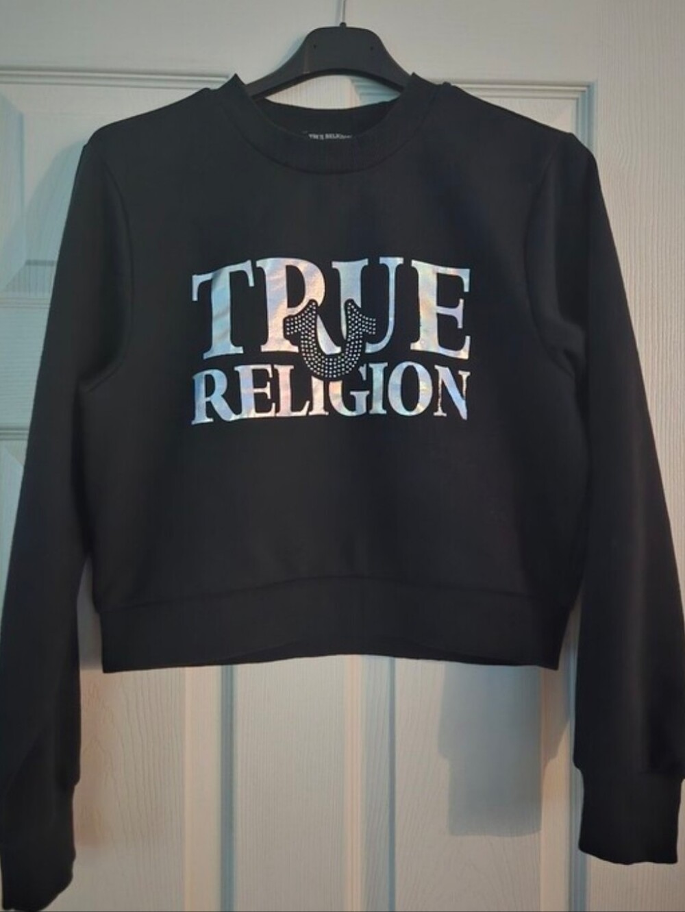 True Religion Black Logo Cropped Sweatshirt